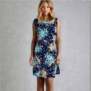 Apricot Sleeveless Dress Floral Blue and Orange Size Large